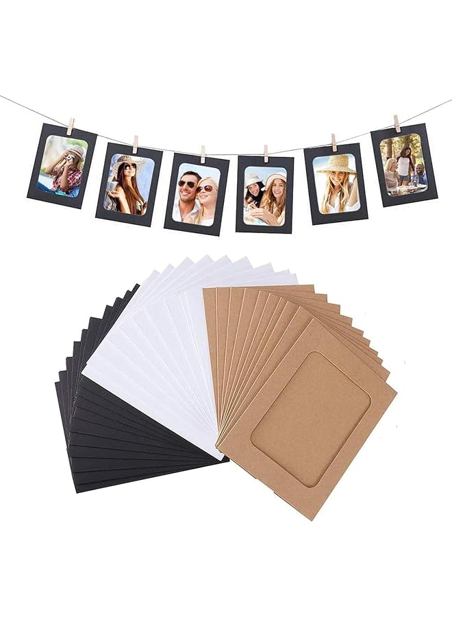 The Bros Photo Frame, 30 Pack Paper Photo Frame 6x4, Set Multiple Photos, Picture Mats with Mini Wooden Clips and String Hanging Cardboard Picture Frame Set for Home Room Wall Decor DIY - Image 1