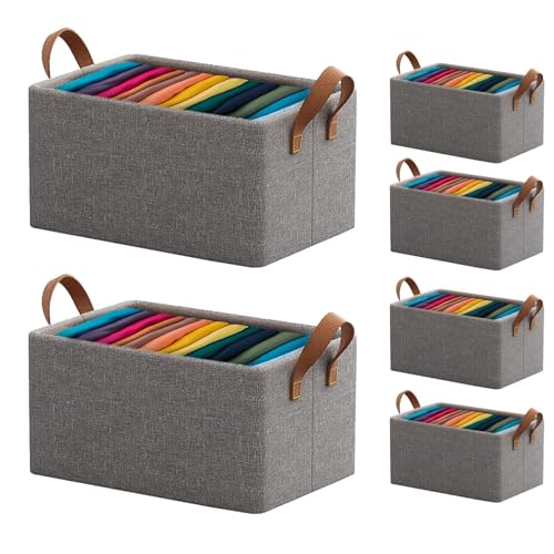 Fuelbyte Steel Frame Wardrobe Organizer for Clothes with Metal Frame Rectangle Storage Baskets for Clothing Fabric Storage Box with Handles Shelf Basket for Storage Clothes Pants Jeans (26 LTR, 6 pcs) - Image 1