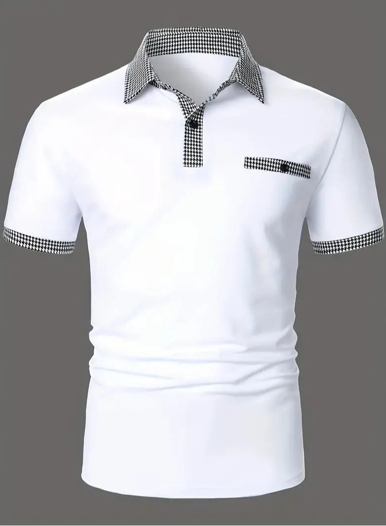 NIBEMINENT Houndstooth Casual Slightly Stretch Button Up Short Sleeve Shirt, Men's Shirt For Summer  - Image 2