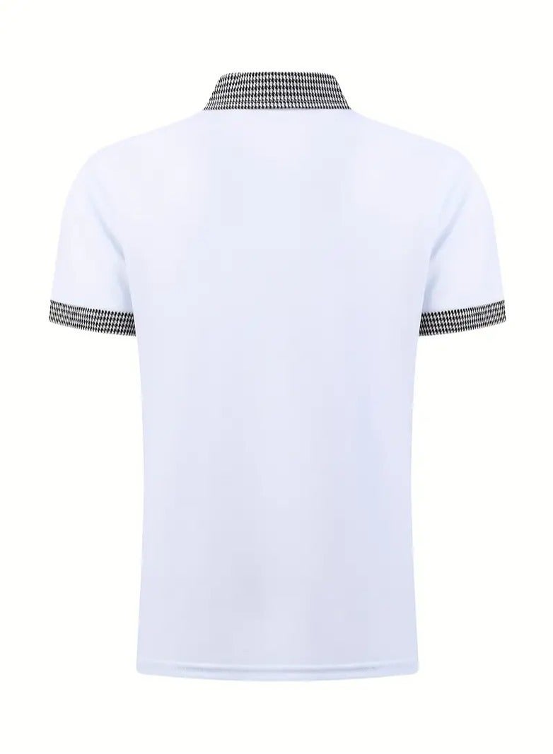 NIBEMINENT Houndstooth Casual Slightly Stretch Button Up Short Sleeve Shirt, Men's Shirt For Summer  - Image 3