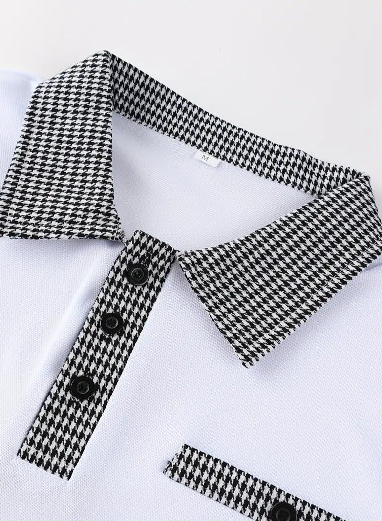 NIBEMINENT Houndstooth Casual Slightly Stretch Button Up Short Sleeve Shirt, Men's Shirt For Summer  - Image 4