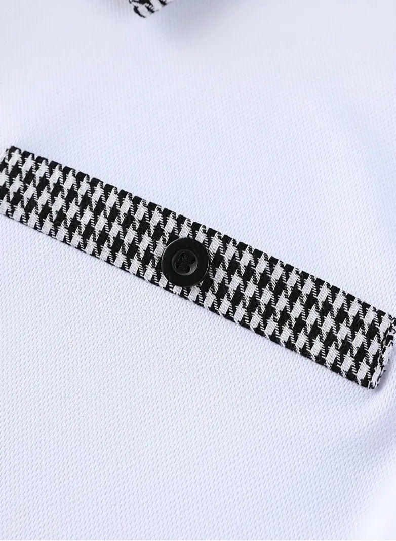 NIBEMINENT Houndstooth Casual Slightly Stretch Button Up Short Sleeve Shirt, Men's Shirt For Summer  - Image 5
