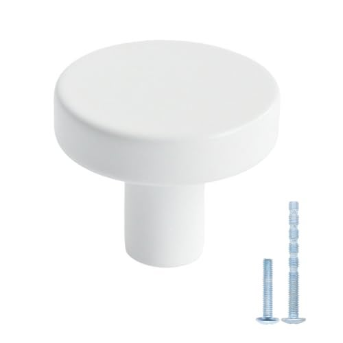 HANIHUA 5 Pack White Kitchen Cabinet Knobs Solid Dresser Knobs Drawer Knobs for Cabinets Single Hole White Knob for Cabinets and Drawers Hardware Round - Image 1