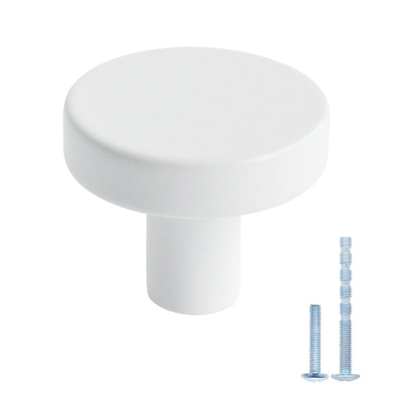 HANIHUA 5 Pack White Kitchen Cabinet Knobs Solid Dresser Knobs Drawer Knobs for Cabinets Single Hole White Knob for Cabinets and Drawers Hardware Round - Image 2