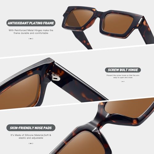 Fozono Retro Square Sunglasses for Women Men Trendy 90s Chunky Rectangle Sun Glasses Black Shades UV400 Protection FZN804 - Tortoise/Brown - Image 4