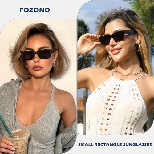 Fozono Retro Square Sunglasses for Women Men Trendy 90s Chunky Rectangle Sun Glasses Black Shades UV400 Protection FZN804 - Tortoise/Brown - Image 2