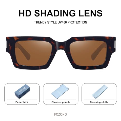 Fozono Retro Square Sunglasses for Women Men Trendy 90s Chunky Rectangle Sun Glasses Black Shades UV400 Protection FZN804 - Tortoise/Brown - Image 3