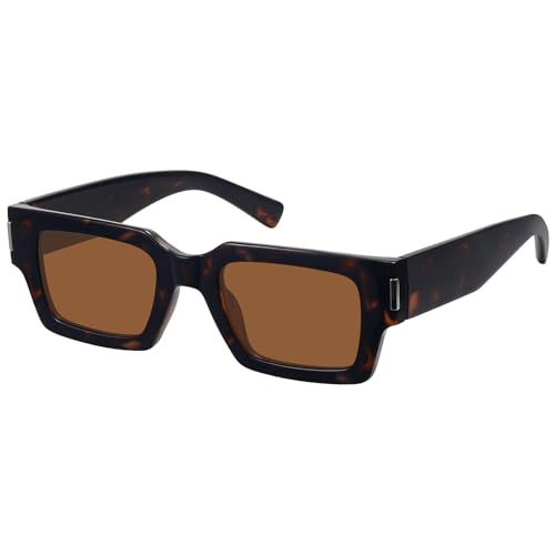 Fozono Retro Square Sunglasses for Women Men Trendy 90s Chunky Rectangle Sun Glasses Black Shades UV400 Protection FZN804 - Tortoise/Brown - Image 1