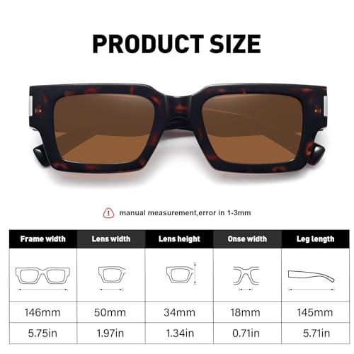 Fozono Retro Square Sunglasses for Women Men Trendy 90s Chunky Rectangle Sun Glasses Black Shades UV400 Protection FZN804 - Tortoise/Brown - Image 5