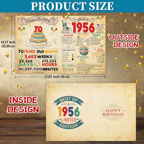 FANCYLUCKY Retro 70th Birthday Card Gifts for Women Men, Large 70th Birthday Decorations for Mom Dad, Unique Gifts for 70 Year Old Woman Man - Image 2