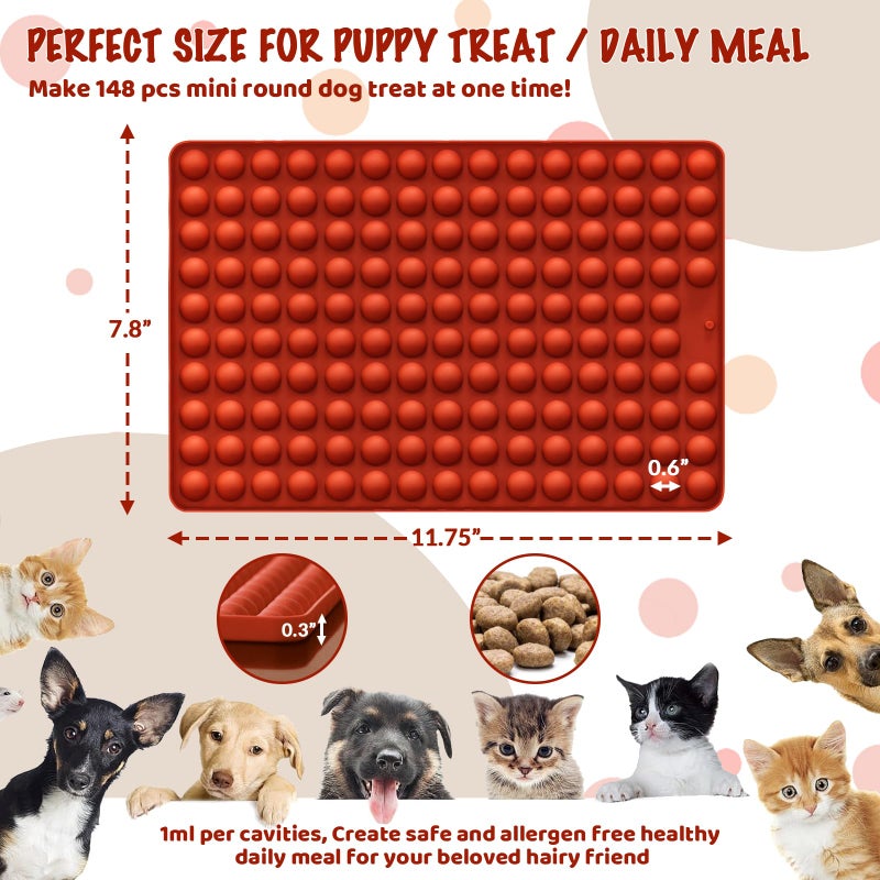 HKNMTT Mini Semi Sphere Shape Molds Silicone, 148 Cavities Round Baking Moulds for Dog Treats Snack Candy Chocolate Chip Cookie Wax Yogurt Melts, Oven Safe Small Half Ball Pellet Sheets - Image 4