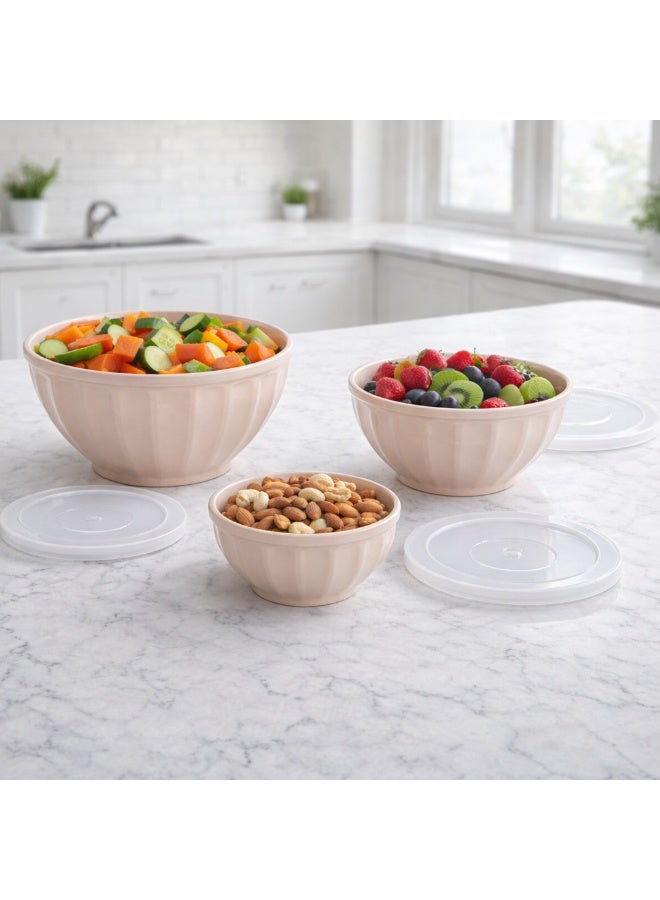 3 Piece Light Pink Mixing Bowl Set with Lids Stackable Nesting Food Storage Meal Preparation Salad Serving Bowls 1.3L 2.2L 3.4L Microwave Dishwasher Safe Space Saving Kitchen Organization - Image 3
