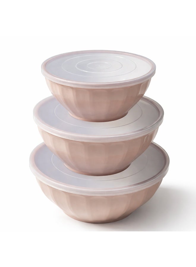 3 Piece Light Pink Mixing Bowl Set with Lids Stackable Nesting Food Storage Meal Preparation Salad Serving Bowls 1.3L 2.2L 3.4L Microwave Dishwasher Safe Space Saving Kitchen Organization - Image 1