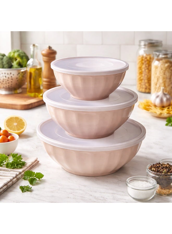 3 Piece Light Pink Mixing Bowl Set with Lids Stackable Nesting Food Storage Meal Preparation Salad Serving Bowls 1.3L 2.2L 3.4L Microwave Dishwasher Safe Space Saving Kitchen Organization - Image 2