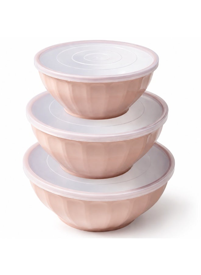 3 Piece Light Pink Mixing Bowl Set with Lids Stackable Nesting Food Storage Meal Preparation Salad Serving Bowls 1.3L 2.2L 3.4L Microwave Dishwasher Safe Space Saving Kitchen Organization - Image 1