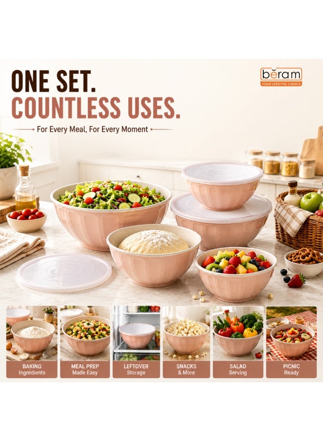 3 Piece Light Pink Mixing Bowl Set with Lids Stackable Nesting Food Storage Meal Preparation Salad Serving Bowls 1.3L 2.2L 3.4L Microwave Dishwasher Safe Space Saving Kitchen Organization - Image 5