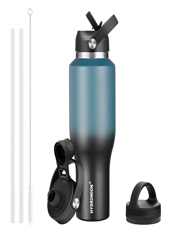 HYDROWION Insulated Water Bottles, Water Bottle fits in Car Cup Holder (Cold 48 hrs, Hot 24 hrs) with Straw Lid, Spout Lid and Flex Cap,T-shpaed Water Bottle Leakproof Travel Thermo Tumbler,Blue&Black - Image 1