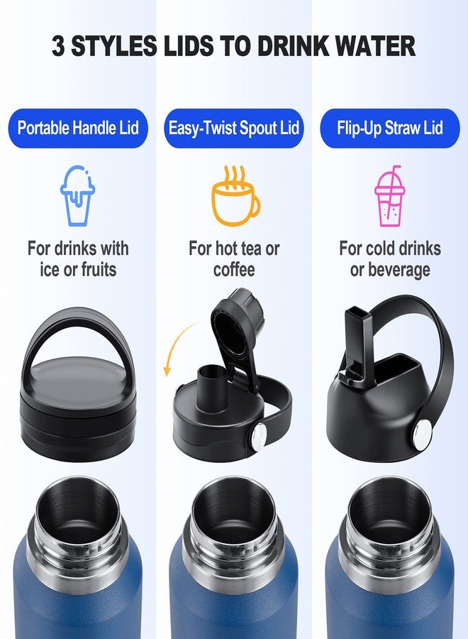 HYDROWION Insulated Water Bottles, Water Bottle fits in Car Cup Holder (Cold 48 hrs, Hot 24 hrs) with Straw Lid, Spout Lid and Flex Cap,T-shpaed Water Bottle Leakproof Travel Thermo Tumbler,Blue&Black - Image 5