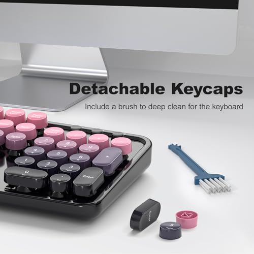 MOWUX Wireless Keyboard and Mouse Combo, MOWUX Full Size Typewriter Retro Round Computer Keyboard, Cute Optical Mouse Wireless, Plug and Play, for Laptop, PC, Computer- Plum Pink Gradient - Image 3