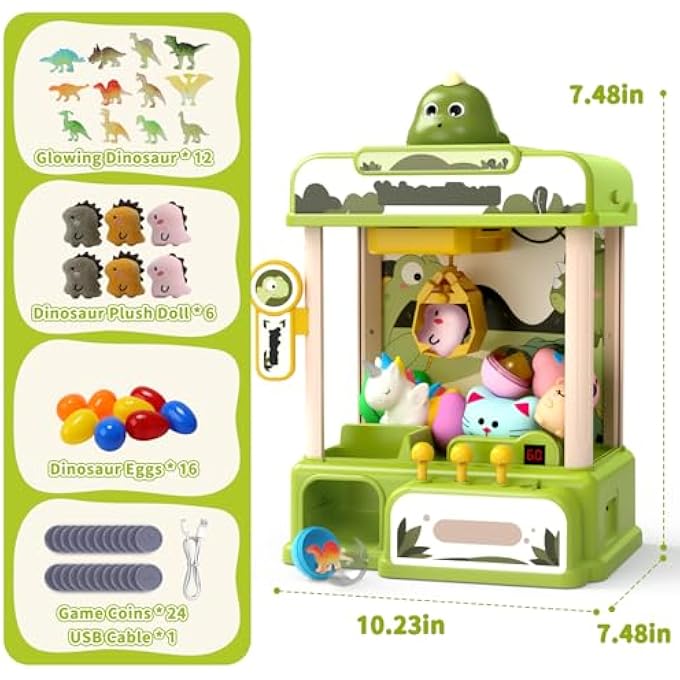 DINOSAUR CLAW MACHINES FOR KIDS,ELECTRONIC GAME VENDING MACHINE TOYS WITH 34 DINOSAUR TOYS & SOUND,CANDY DISPENSER MACHINE, THANKSGIVING BIRTHDAY GIFTS FOR GIRLS BOYS - Image 2