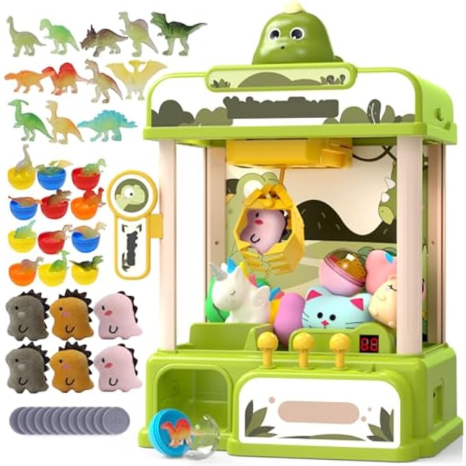DINOSAUR CLAW MACHINES FOR KIDS,ELECTRONIC GAME VENDING MACHINE TOYS WITH 34 DINOSAUR TOYS & SOUND,CANDY DISPENSER MACHINE, THANKSGIVING BIRTHDAY GIFTS FOR GIRLS BOYS - Image 1