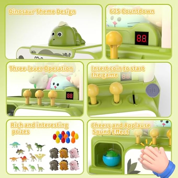 DINOSAUR CLAW MACHINES FOR KIDS,ELECTRONIC GAME VENDING MACHINE TOYS WITH 34 DINOSAUR TOYS & SOUND,CANDY DISPENSER MACHINE, THANKSGIVING BIRTHDAY GIFTS FOR GIRLS BOYS - Image 4