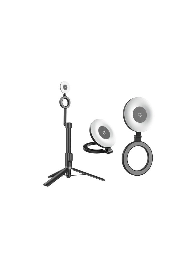 Selfie Ring Light, LED Mini Charging Foldable Magnetic Suction Makeup Light , 3-Modes Magnetic Fill Light for Magsafe, Rechargeable 180° Flip Lighting Phone Ring Light for Video Recording, Black  - Image 3