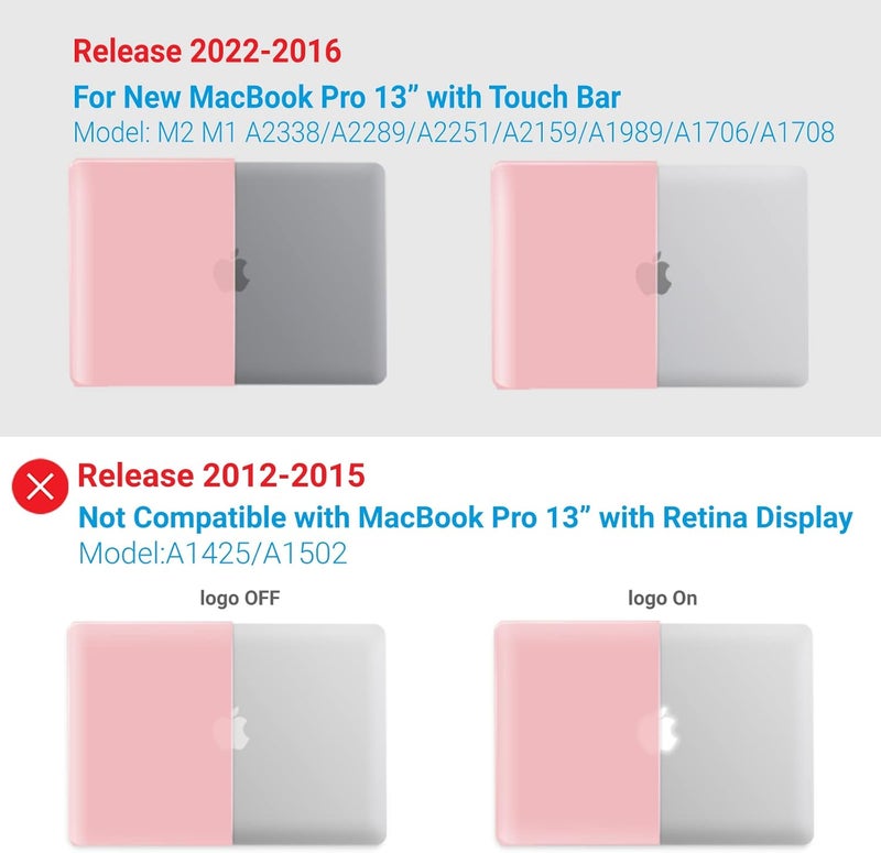 I Benzer Compatible with 2024 2023 M2 MacBook Pro 13 Inch Case 2024-2016 M1 A2338 A2289 A2251 A2159 A1989 A1706 A1708, Hard Shell Case & Keyboard Cover for Mac Pro 13, Rose Quartz, T13RQ+1 A - Image 4