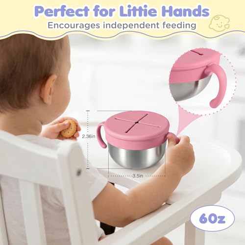 URMYWO Snack Cups, 2 Pack Stainless Steel Toddler Snack Containers, Spill-Proof Snack Bowls, Silicone Removable Lids & Handles, Food Storage Containers, Dishwasher Safe Snack Container, Baby Shower Gifts - Image 4