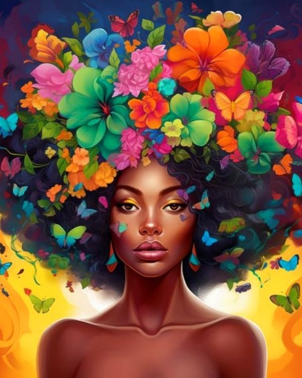 Clendo DIY African Woman Paint by Numbers for Adults Canvas, Flowers and Girl Paint by Number Kits on Canvas - Frameless Oil Painting Kits Arts and Crafts for Home Decor Present 16x20 inch - Image 1