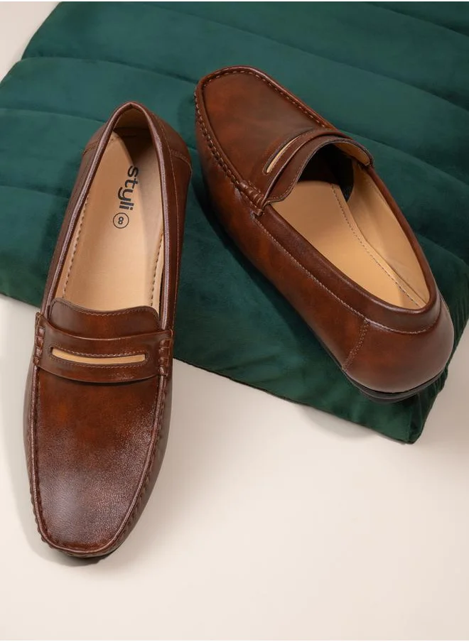 Styli Stitch Detail Slip On Penny Loafers