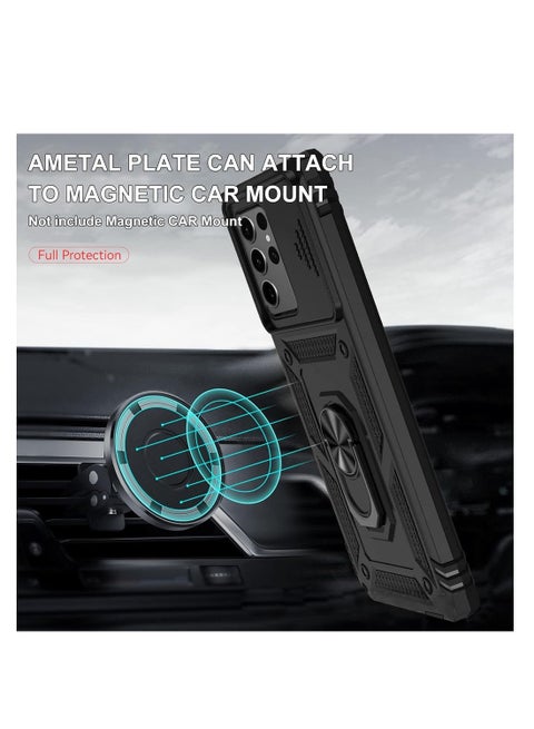 Case for S23 Ultra - Shockproof Cases For S23 5G - Anti-Fall Drop Protection - Built-in Slide Anti-Scratch Camera Lens Cover - Integrated 360 Degree Rotating Ring