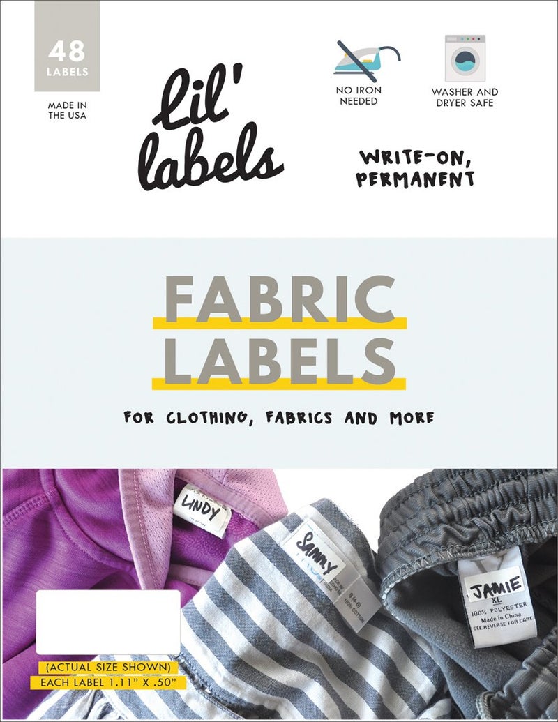 Lil' Labels No Iron Clothing Fabric Labels, Washer & Dryer Safe, Writable, Great on Kids Name Clothes Masks, Daycare Label and Nursing Home, 48-Pack, New Size - Image 1