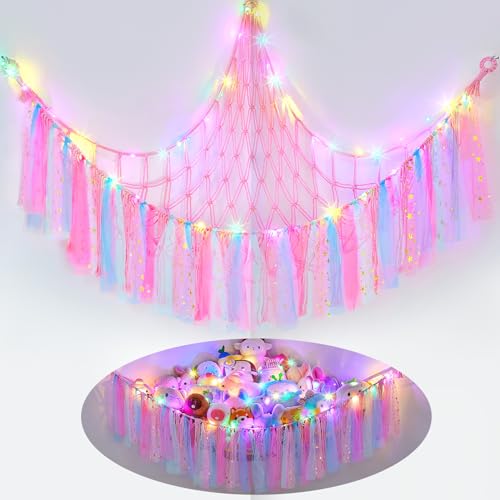 FIOBEE Stuffed Animals Net or Hammock with LED Light Toy Hammock Hanging Stuffed Animals Storage Organizer Holder Room Dcor for Nursery Kids Bedroom - Image 1