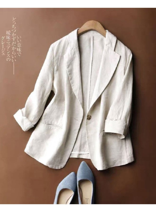 XINYANG Women's Blazer Jacket 2025 Spring Bamboo Cotton Style Single Button 3/4 Sleeve Casual Petite Suit - Image 1