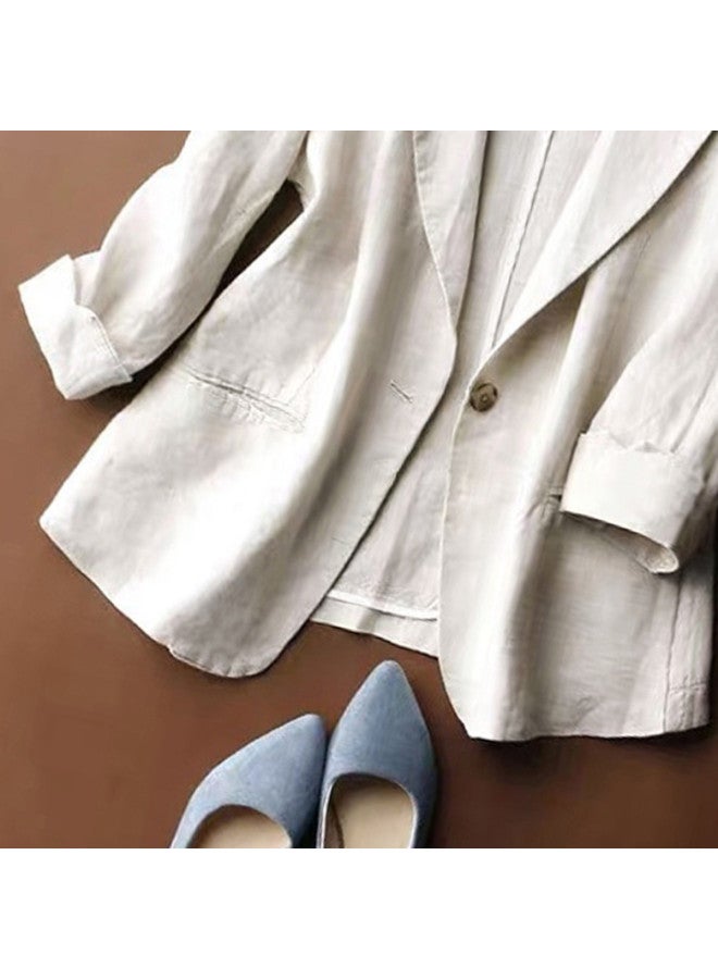 XINYANG Women's Blazer Jacket 2025 Spring Bamboo Cotton Style Single Button 3/4 Sleeve Casual Petite Suit - Image 4