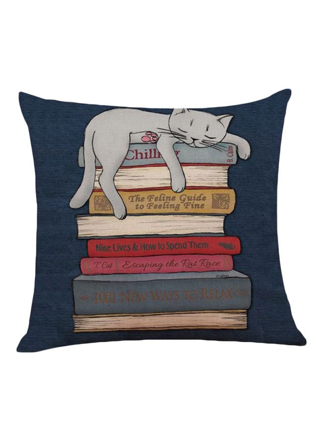 Voberry Cat Printed Cushion Cover Blue/Grey/Red 15x15x3cm
