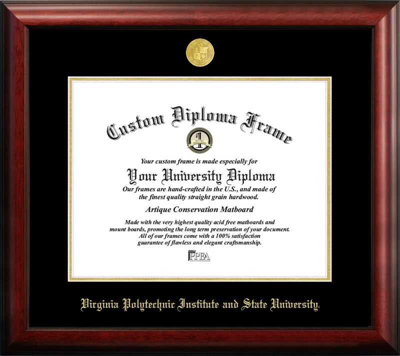 Campus Images Campus Images Virginia Tech Gold Embossed Diploma Frame 135 H x 155 W Premium Hardwood Display 