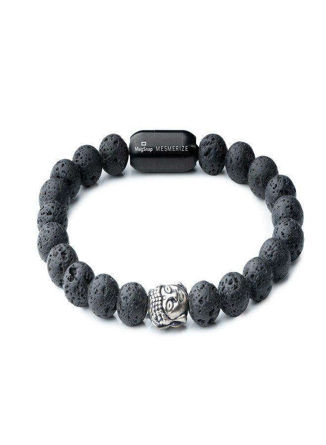 Mesmerize Lava Buddha Natural Stone Bracelet with MagSnap2 | Grounding Lava Beads, Buddha Charm, Stainless Steel Magnetic Clasp, Gift Box Included (L) - Image 1
