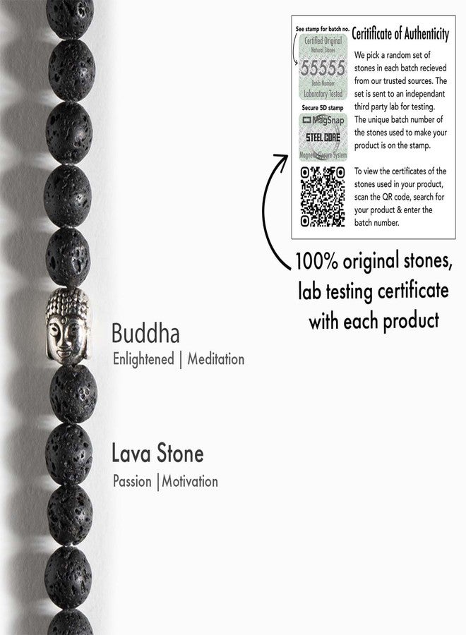 Mesmerize Lava Buddha Natural Stone Bracelet with MagSnap2 | Grounding Lava Beads, Buddha Charm, Stainless Steel Magnetic Clasp, Gift Box Included (L) - Image 2