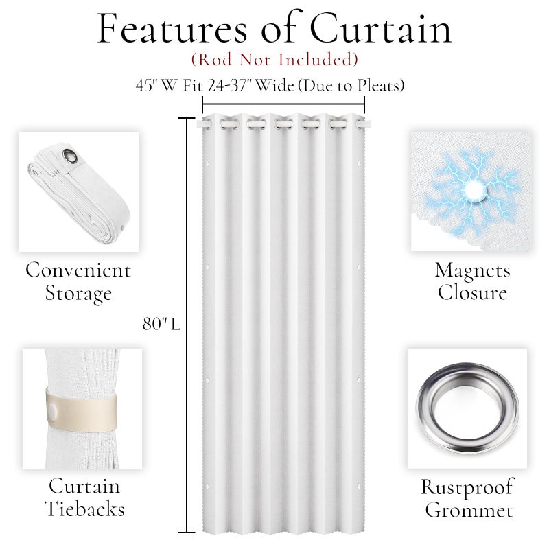 HMYI 100% Blackout Closet Curtain for Open Closet Magnetic Door Panels for Doorway, Sound Proof Curtains for Doorway, 1 Panel, W45 x L80, Grayish White - Image 2