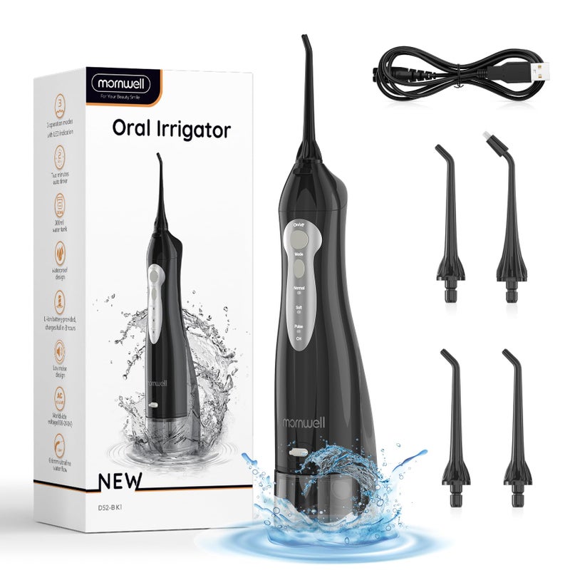 Mornwell Water Flosser, Mornwell Water Flossers for Teeth - 330ML Tank USB Rechargeable Dental Flosser, IPX7 Waterproof 3 Modes & 4 Jet Tips Portable Dental Oral Irrigator,Professional Water Flosser - Image 1