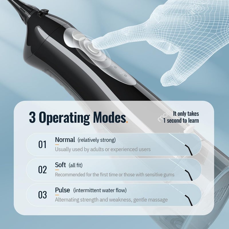 Mornwell Water Flosser, Mornwell Water Flossers for Teeth - 330ML Tank USB Rechargeable Dental Flosser, IPX7 Waterproof 3 Modes & 4 Jet Tips Portable Dental Oral Irrigator,Professional Water Flosser - Image 4