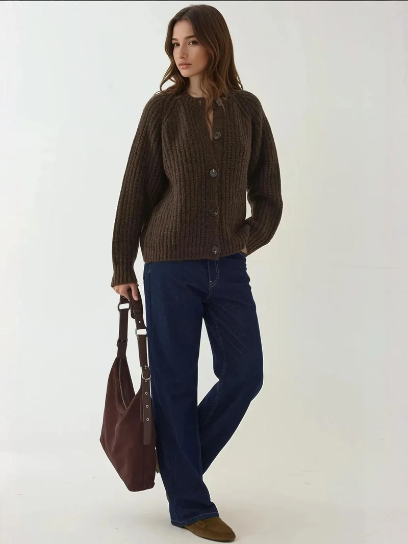 HICCUP Textured Knit Cardigan with Button