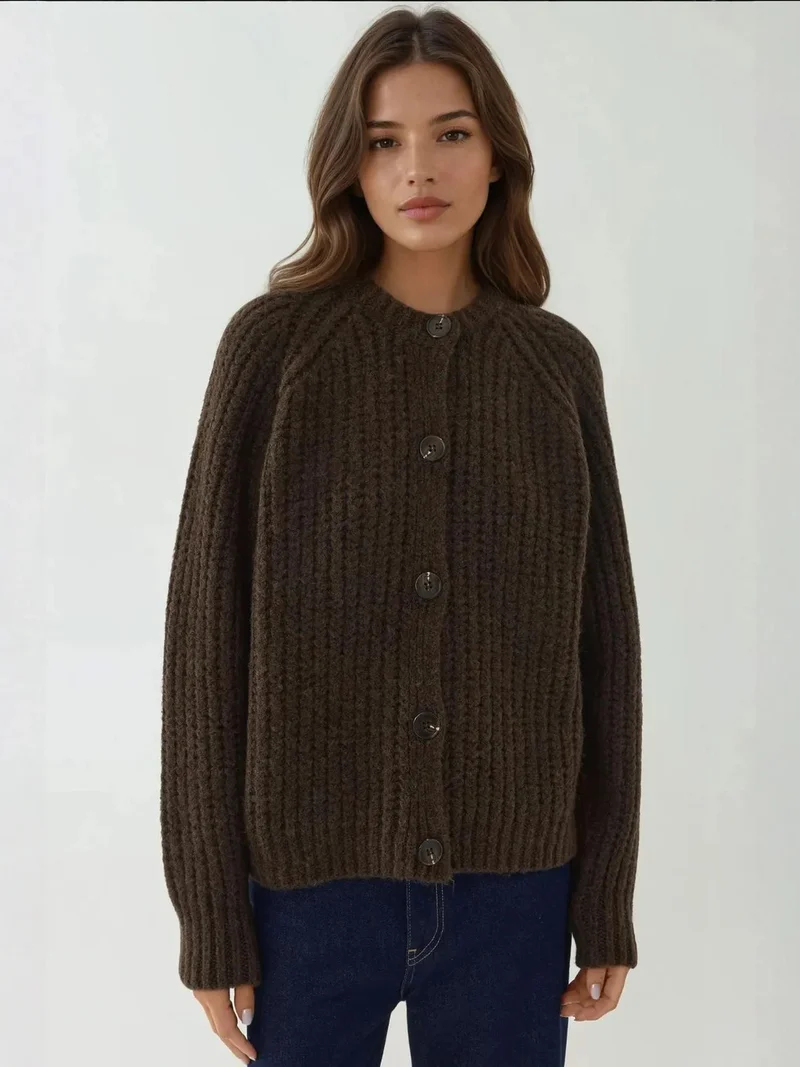 HICCUP Textured Knit Cardigan with Button