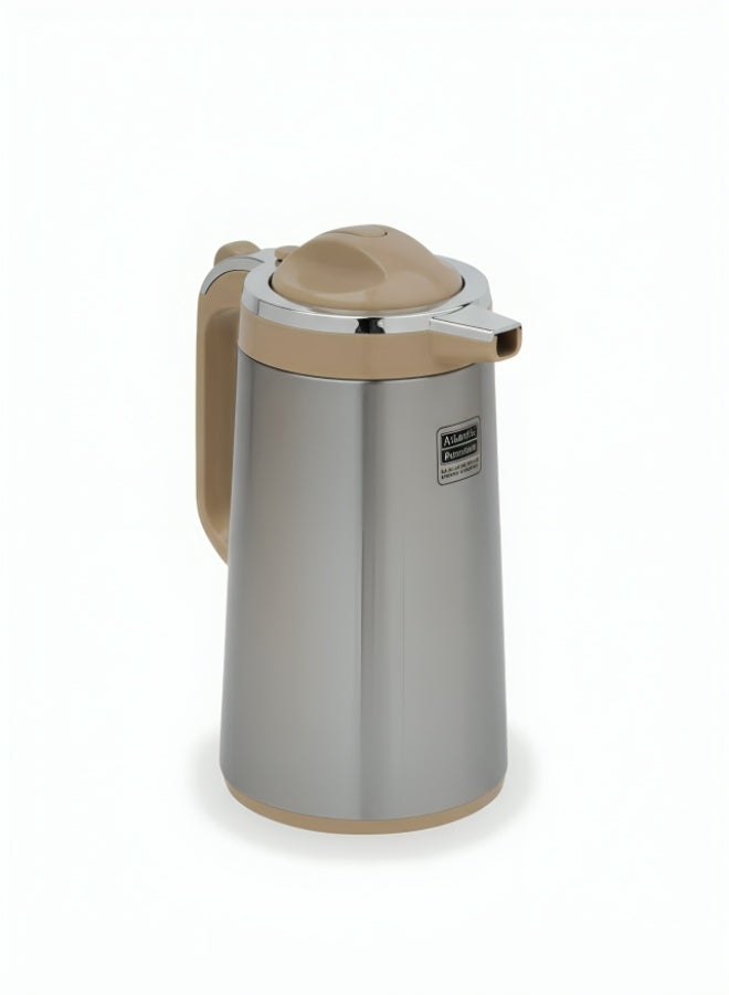 BASURRAH Thermal Tea & Coffee Flask Silver with Beige Touch – Double Wall Stainless Steel Insulated Jug in Multiple Sizes (1L / 1.3L / 1.6L / 1.9L), Ideal for Serving & Daily Use - Image 3
