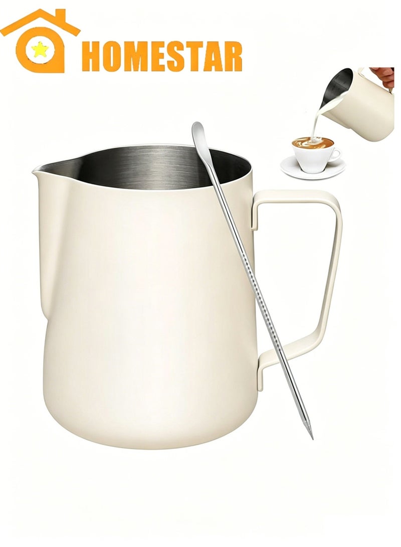 HOMESTAR Milk Frothing Pitcher, Coffee latte art cup, Thickened 304 Stainless Steel Milk Froth Cup with Latte Art Pen for Cream, Coffee, Water, Juice and Smoothies, 350ml - Image 1