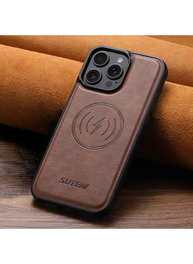 Suteni Case For iPhone 15 G5 Cowhide Leather MagSafe Magnetic Phone Case - Image 2