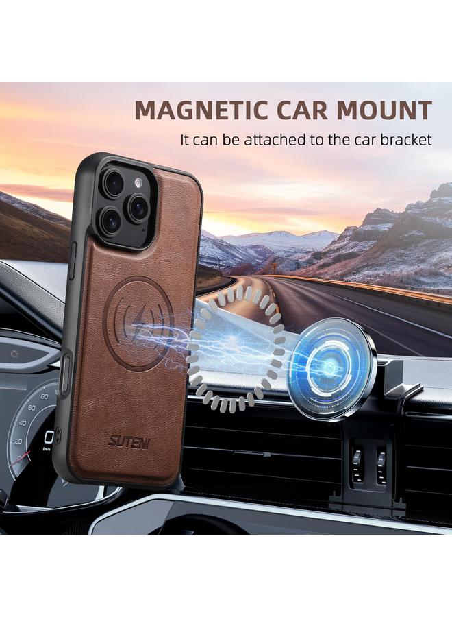 Suteni Case For iPhone 15 G5 Cowhide Leather MagSafe Magnetic Phone Case - Image 4