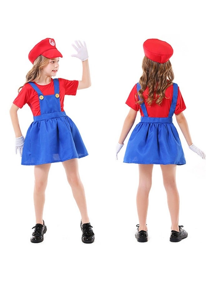 CCOVERY Super Costume Brothers Cosplay Fancy Dress Outdit with Mustache Hat for Kids Teens - Image 2